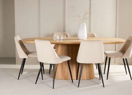 Venture Home Night & Stjärnö Matstolar 2-pack Beige + Ovala Matbord 200 x 90 Nature