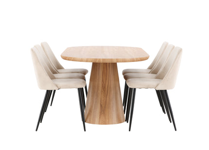 Venture Home Night & Stjärnö Matstolar 2-pack Beige + Ovala Matbord 200 x 90 Nature