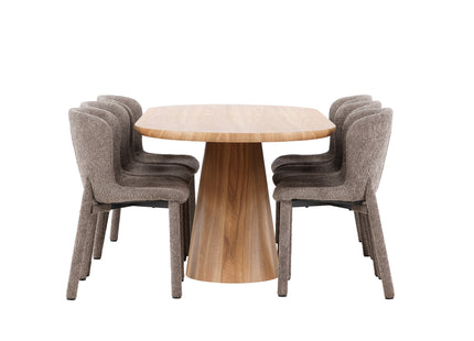 Venture Home Stjärnö & Astoria Ovala Matbord 200 x 90 Nature + Matstolar 2-pack Brun