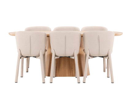 Venture Home Stjärnö & Astoria Ovala Matbord 200 x 90 Nature + Matstolar 2-pack Beige