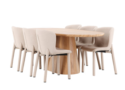 Venture Home Stjärnö & Astoria Ovala Matbord 200 x 90 Nature + Matstolar 2-pack Beige
