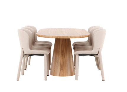 Venture Home Stjärnö & Astoria Ovala Matbord 200 x 90 Nature + Matstolar 2-pack Beige