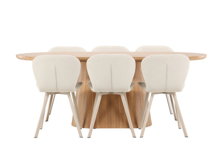 Venture Home Stjärnö & Lilja Ovala Matbord 200 x 90 Nature + Matstolar 2-pack Beige