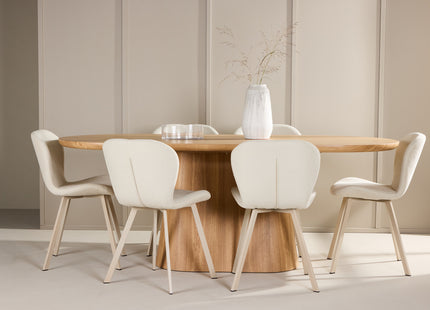 Venture Home Stjärnö & Lilja Ovala Matbord 200 x 90 Nature + Matstolar 2-pack Beige