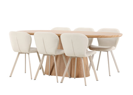 Venture Home Stjärnö & Lilja Ovala Matbord 200 x 90 Nature + Matstolar 2-pack Beige