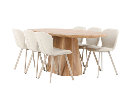 Venture Home Stjärnö & Lilja Ovala Matbord 200 x 90 Nature + Matstolar 2-pack Beige