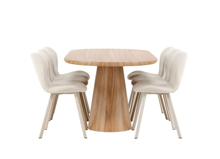 Venture Home Stjärnö & Lilja Ovala Matbord 200 x 90 Nature + Matstolar 2-pack Beige