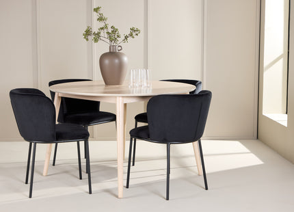 Venture Home Edina & Flora Matstolar 2-pack Svart + Runda Matbord ⌀120 Whitewash