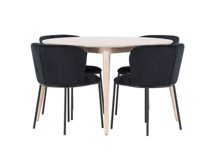 Venture Home Edina & Flora Matstolar 2-pack Svart + Runda Matbord ⌀120 Whitewash