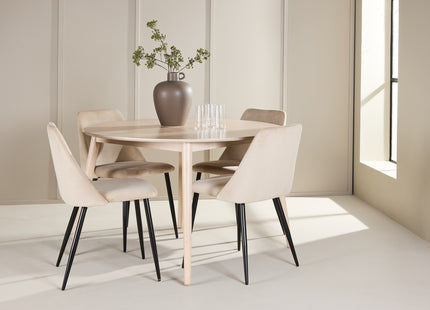 Venture Home Night & Flora Matstolar 2-pack Beige + Runda Matbord ⌀120 Whitewash