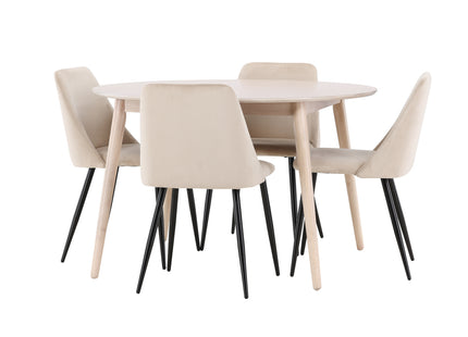 Venture Home Night & Flora Matstolar 2-pack Beige + Runda Matbord ⌀120 Whitewash