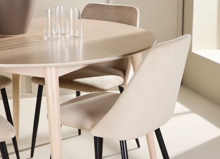 Venture Home Night & Flora Matstolar 2-pack Beige + Runda Matbord ⌀120 Whitewash