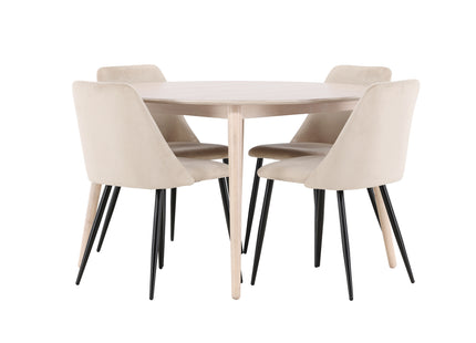 Venture Home Night & Flora Matstolar 2-pack Beige + Runda Matbord ⌀120 Whitewash
