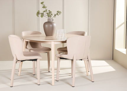 Venture Home Flora & Astoria Runda Matbord ⌀120 Whitewash + Matstolar 2-pack Beige