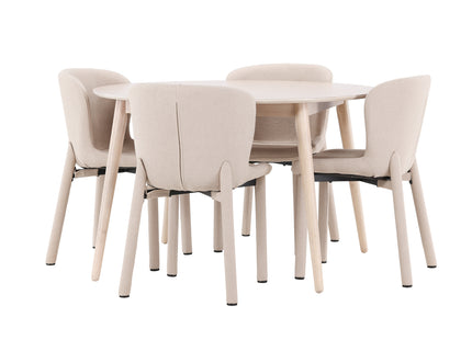 Venture Home Flora & Astoria Runda Matbord ⌀120 Whitewash + Matstolar 2-pack Beige