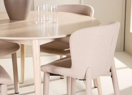 Venture Home Flora & Astoria Runda Matbord ⌀120 Whitewash + Matstolar 2-pack Beige