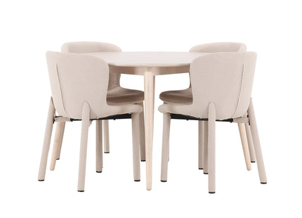Venture Home Flora & Astoria Runda Matbord ⌀120 Whitewash + Matstolar 2-pack Beige