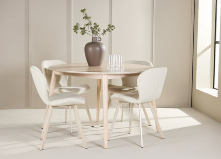 Venture Home Flora & Lilja Runda Matbord ⌀120 Whitewash + Matstolar 2-pack Beige