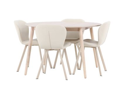 Venture Home Flora & Lilja Runda Matbord ⌀120 Whitewash + Matstolar 2-pack Beige