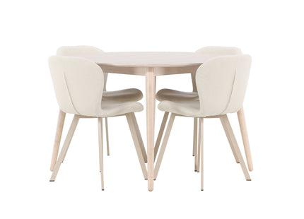 Venture Home Flora & Lilja Runda Matbord ⌀120 Whitewash + Matstolar 2-pack Beige