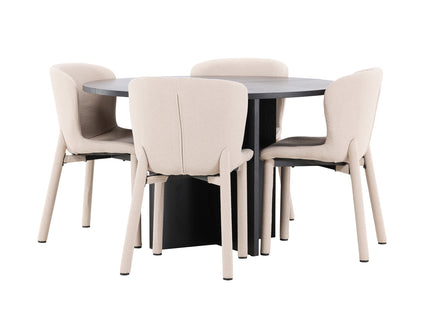 Venture Home Strada & Astoria Rektangulära Matbord ⌀120 Svart + Matstolar 2-pack Beige