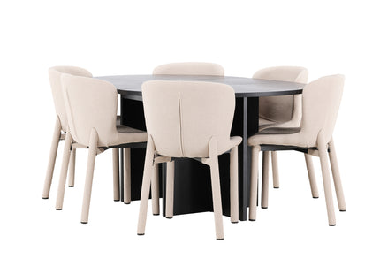 Venture Home Strada & Astoria Rektangulära Matbord ⌀120 Svart + Matstolar 2-pack Beige