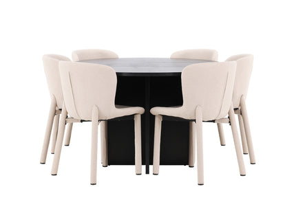 Venture Home Strada & Astoria Rektangulära Matbord ⌀120 Svart + Matstolar 2-pack Beige