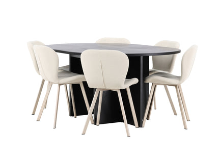 Venture Home Strada & Lilja Rektangulära Matbord ⌀120 Svart + Matstolar 2-pack Beige