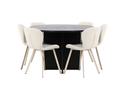 Venture Home Strada & Lilja Rektangulära Matbord ⌀120 Svart + Matstolar 2-pack Beige