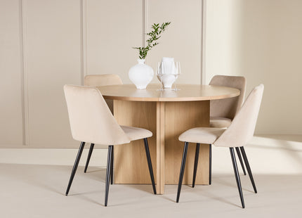 Venture Home Night & Strada Matstolar 2-pack Beige + Rektangulära Matbord ⌀120 Whitewash