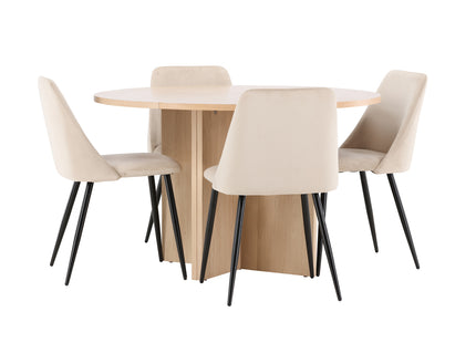 Venture Home Night & Strada Matstolar 2-pack Beige + Rektangulära Matbord ⌀120 Whitewash