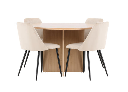 Venture Home Night & Strada Matstolar 2-pack Beige + Rektangulära Matbord ⌀120 Whitewash