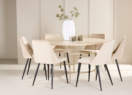 Venture Home Night & Copenhagen Matstolar 2-pack Beige + Runda Matbord ⌀140 Whitewash