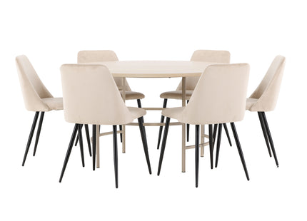 Venture Home Night & Copenhagen Matstolar 2-pack Beige + Runda Matbord ⌀140 Whitewash