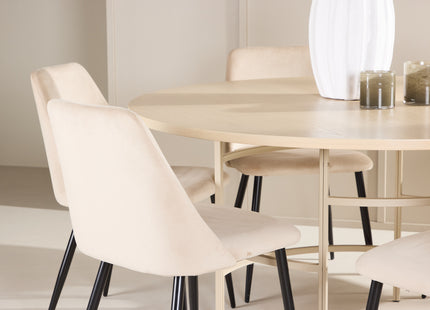 Venture Home Night & Copenhagen Matstolar 2-pack Beige + Runda Matbord ⌀140 Whitewash