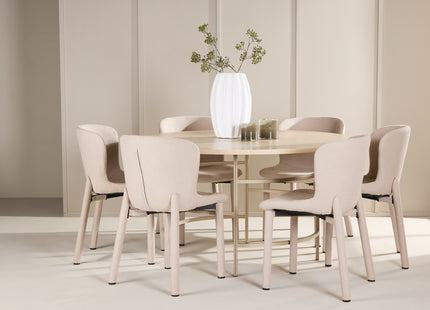 Venture Home Copenhagen & Astoria Runda Matbord ⌀140 Whitewash + Matstolar 2-pack Beige