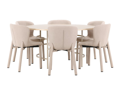 Venture Home Copenhagen & Astoria Runda Matbord ⌀140 Whitewash + Matstolar 2-pack Beige
