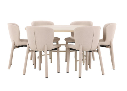Venture Home Copenhagen & Astoria Runda Matbord ⌀140 Whitewash + Matstolar 2-pack Beige
