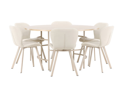 Venture Home Copenhagen & Lilja Runda Matbord ⌀140 Whitewash + Matstolar 2-pack Beige