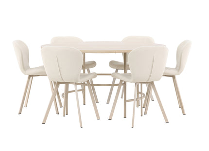 Venture Home Copenhagen & Lilja Runda Matbord ⌀140 Whitewash + Matstolar 2-pack Beige