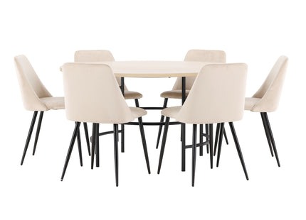 Venture Home Night & Copenhagen Matstolar 2-pack Beige + Runda Matbord ⌀140 Whitewash