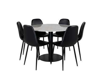 Venture Home Polar & Estelle Matstolar 2-pack Svart + Runda Matbord ⌀106 Vit