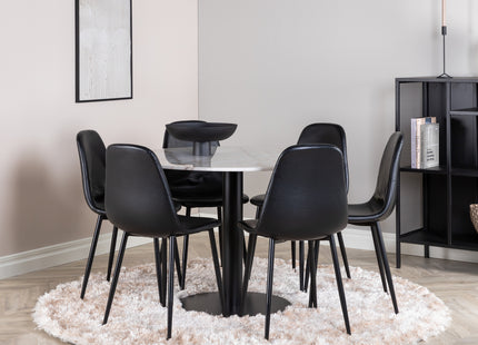 Venture Home Polar & Estelle Matstolar 2-pack Svart + Runda Matbord ⌀106 Vit