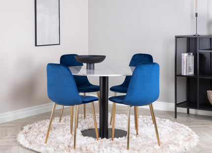 Venture Home Estelle & Polar Runda Matbord ⌀106 Vit + Matstolar 2-pack Blå