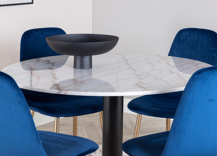 Venture Home Estelle & Polar Runda Matbord ⌀106 Vit + Matstolar 2-pack Blå
