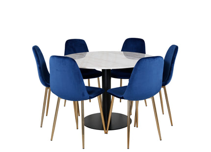 Venture Home Estelle & Polar Runda Matbord ⌀106 Vit + Matstolar 2-pack Blå