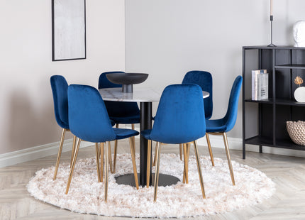 Venture Home Estelle & Polar Runda Matbord ⌀106 Vit + Matstolar 2-pack Blå