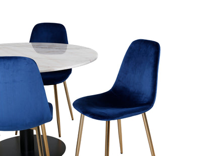Venture Home Estelle & Polar Runda Matbord ⌀106 Vit + Matstolar 2-pack Blå