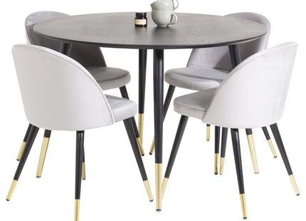 Venture Home Dipp & Velvet Runda Matbord ⌀115 Svart + Matstolar 2-pack Grå