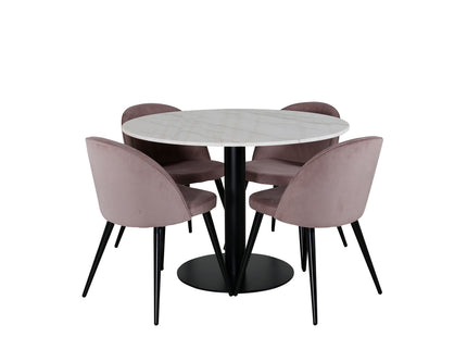 Venture Home Estelle & Velvet Runda Matbord ⌀106 Vit + Matstolar 2-pack Dammig rosa